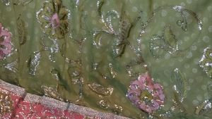 Elegant Green Sequins lehenga with Pink Border