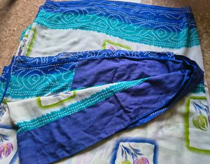 Vibrant Blue &amp; White Saree