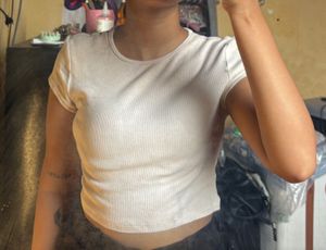 H&M White Ribbed T-Shirt