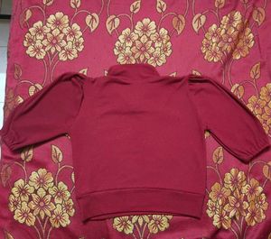 Burgundy Puff Sleeve Collared Top
