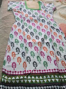 White Kurta with Colorful Leaf Print