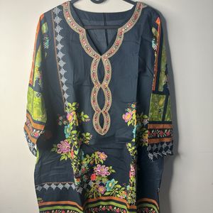 Dark Blue Floral Embroidered Kurta with dupatta