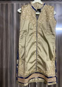 Elegant Gold and Blue Pajama Embroidered Kurta Top