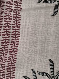 Zari Embroidery Handblock print ChanderiSilk Saree