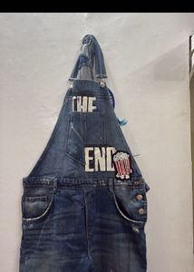 Distressed Denim Overalls with Patches