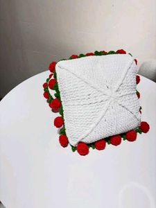 crochet rose pillow