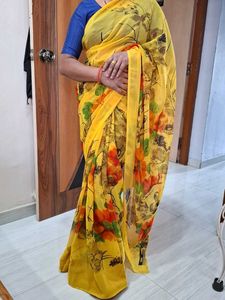 Yellow Floral Print Saree