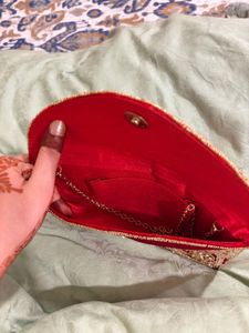 Red Embellished Clutch Bag