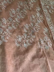 soft organza sequined saree -nude brown