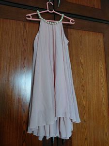 Elegant Pink Pearl Neck Dress