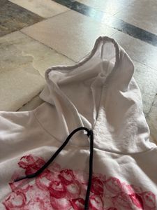White T-Shirt with Red Abstract Print