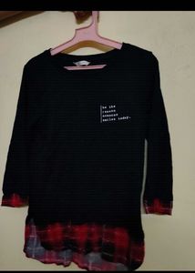Black T-shirt with Plaid Trim