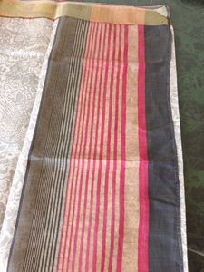 Elegant Grey Saree with Floral Border