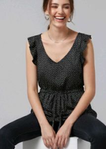 Polka Dot Ruffle Sleeve Top