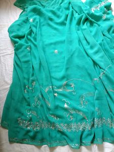 Elegant Green Embroidered Saree with readymade blo
