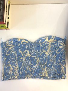 Blue Floral Print Smocked Bustier Top