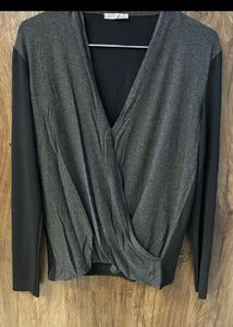 Stylish Gray & Black Wrap Top