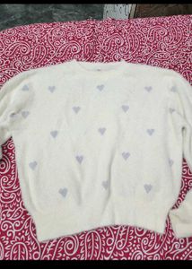 Cream Heart Pattern Sweater