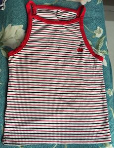 Striped Cropped Tank Top with Cherry Print