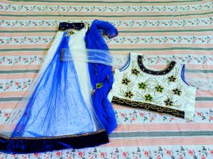 White &amp; Blue Lehenga Choli