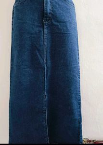 Denim Maxi Skirt with Slit