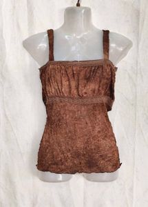 9206. Boho Textured Brown Cami Top
