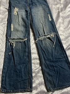 Distressed Wide-Leg Jeans
