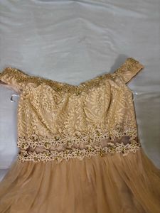 Elegant Gold Lace Off-Shoulder Gown