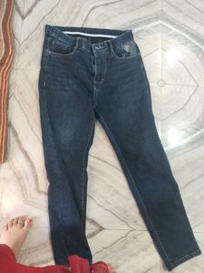 Stylish Dark Wash Embellished Denim Jeans
