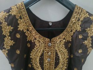 Elegant Brown &amp; Gold Embroidered Kurta Set