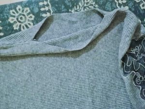 Grey Embroidered Sleeve Sweater top