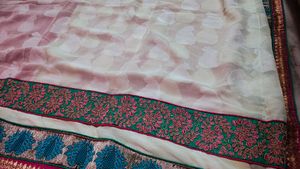 Elegant Pink &amp; Cream Silk Saree