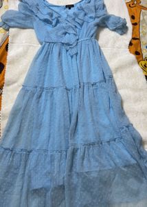 Light Blue Ruffled Maxi Dress