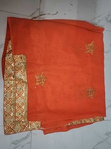 Orange Embroidered Saree