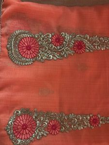 Embroidered Orange Saree