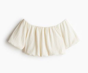 Cream Off-Shoulder Textured Crop Top