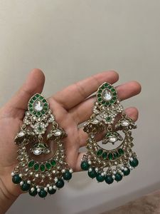 Elegant Green Stone Jhumka Earrings