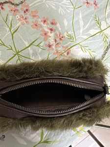 Faux Fur Olive Chain Clutch Bag