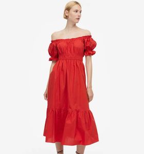 Chic Off-Shoulder Red Midi Dress
