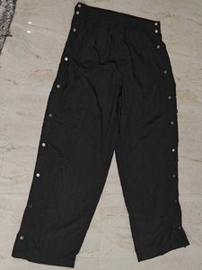 Black Snap Button Track Pants