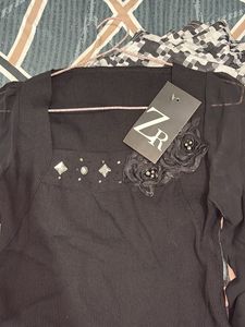 Chic Black Embellished Square Neck Top