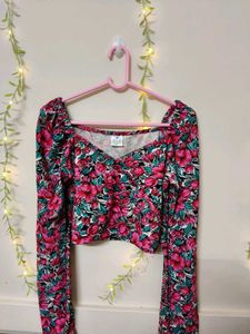 Floral Print Long Sleeve Crop Top