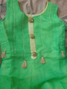 Green Kurti with Yellow Skirt