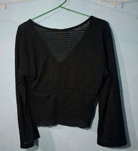 Chic Black Textured V-Neck Top