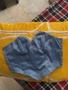Elegant Blue Satin Corset Top