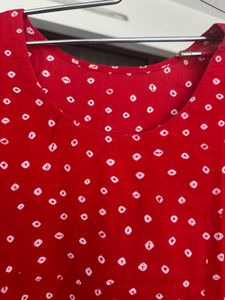 Red Bandhani Print Kurta length 44 inches