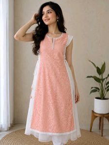 Elegant Pink &amp; White Kurti