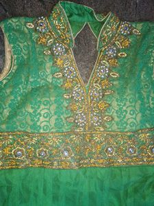 Elegant Green &amp; Gold Ethnic Gown
