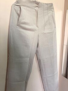 Beige High-Waisted Trousers