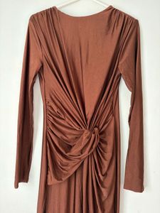 Savana Brown Knotted Long Sleeve Dress